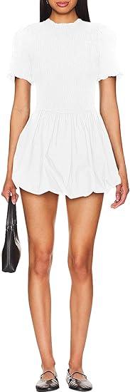 LuFeng Womens Short Sleeve Cut Out Bubble Tank Dress Mock Neck Ruffle Y2k Mini Bodycon Party Club Dresses (Small, Red)