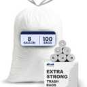 Plasticplace 8 Gallon Trash Bags: Premium White Drawstring Garbage Bag, 0.7 Mil Thickness, Durable Trash Can Liners, Garbage Bags for your Trash Can, Ring Size 22" x 22" (Pack of 100)