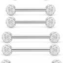 16G 14G CZ Nipple Piercing Jewelry Tongue Rings Hypoallergenic 316L Surgical Steel Nipple Tongue Barbell Piercing Jewelry for Women Men 12mm 14mm 16mm 19mm Bars Silver Tone