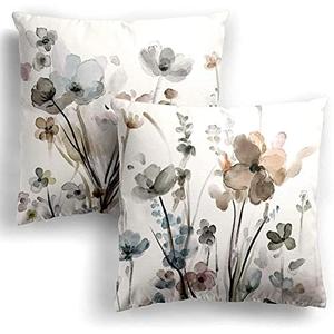 KKVEE Flower Throw Pillow Covers 18"x18" Set of 2, Flowers Pillow Cushion Cases, Modern Decorative Square Pillowcases for Sofa Couch Bedroom Living Room Car