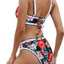 SEAFORM Women Two Piece High Waisted Bikini Set Boho Floral Print Swimsuit Tummy Control Bathing Suits Sexy Vintage Swimwear (Small, Red Flower)