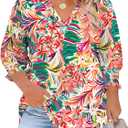 TFSDOD Womens Plus Size Tops 3/4 Sleeve Blouses Summer V Neck Shirts Smocked Cuffs Spring Outfits, 2XL