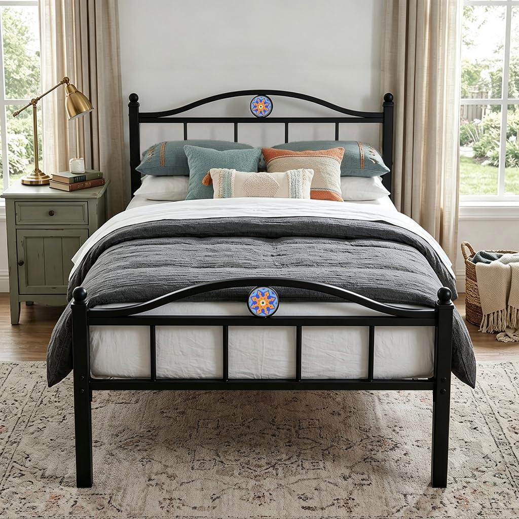 Twin Size Bed Frame with Headboard Footboard, Victorian Metal Platform Beds