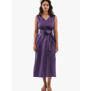Amazhiyu Womens 100% Linen Summer V-Neck Midi Dresses Sleeveless with Pockets Size S (Missing Sash)