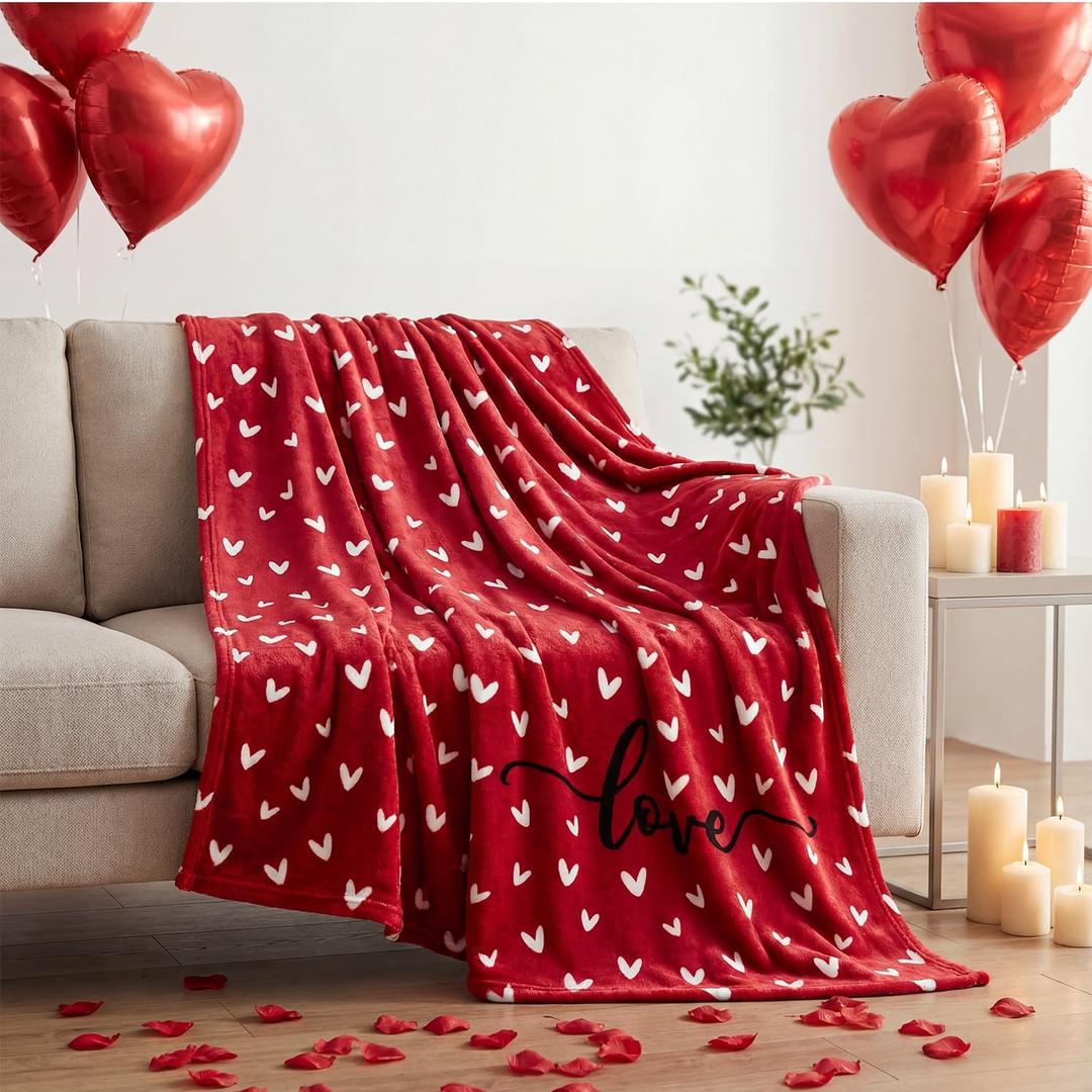 Horaldaily Valentine Flannel Blanket Throw, Mini Love Hearts Red Soft Fuzzy Plush Cozy Fleece Blankets for Couch Sofa Bed Lounging, Ideal Gifts for Kids Adults Wife Self, 50x60