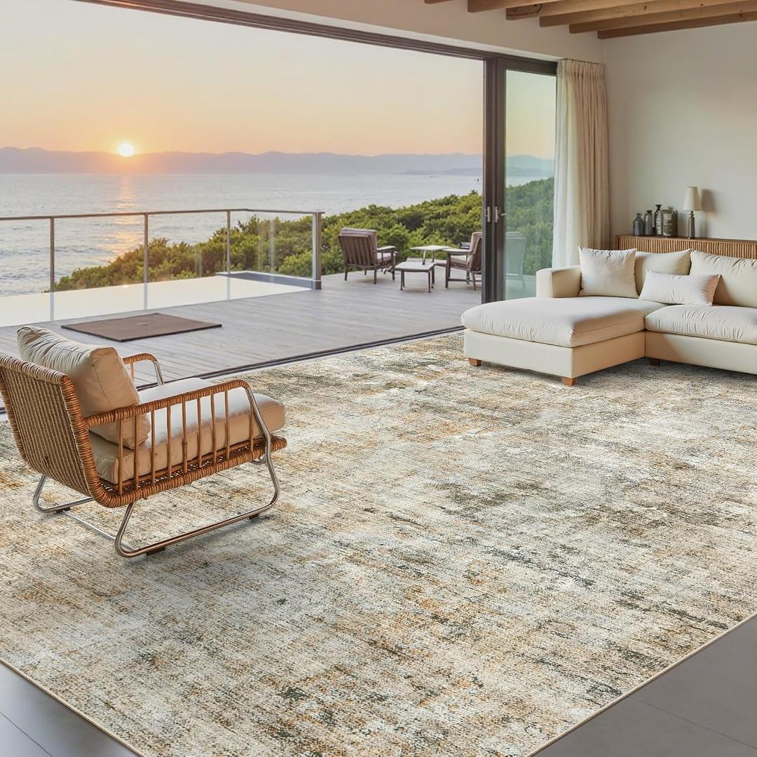 Soalmost Abstract Rug 8x10 Large Living Room Rugs Neutral Modern Washable Area Rugs for Bedroom Dining Room Non-Slip Stain Resistant Foldable Thin Rug Brown Grey