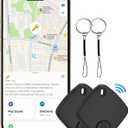 Air Tracker Tags 2 Pack - for iOS Only - Bluetooth Keys Finder Luggage Tracker Compatible with Apple Find My APP, Item Locator for Luggage, Backpack, Suitcases, Replaceable Battery (Black)
