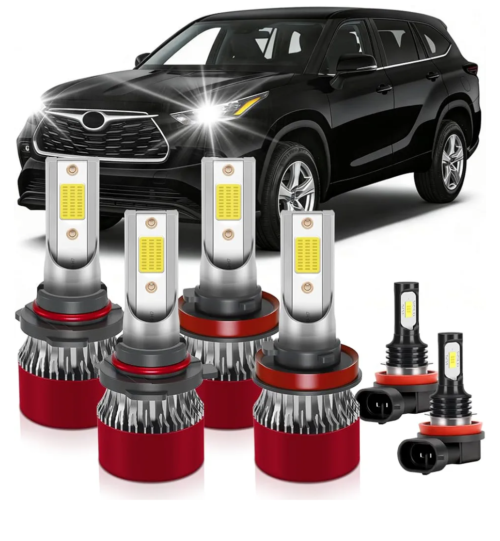 XG Glitter Lights Fit For Toyota Highlander 20142019, 9005 High Beam H11 Low Beam H11 Fog Light Bulbs, High Power 6500K White Light, Pack of 6