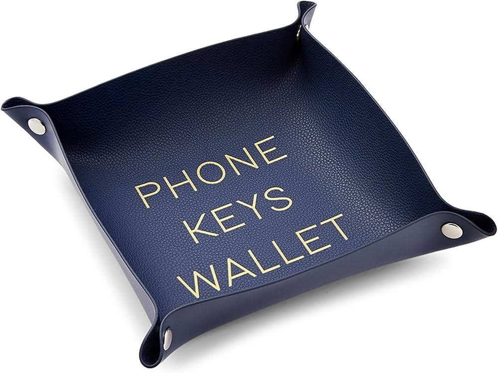 8 x Juvale Key Tray - 6.9 x 6.9 x 2.2 in, Navy Blue PU Leather - Soft Suede Lining & Polished Finish - Catchall Tray for Men & Nightstand & Desk Organizer