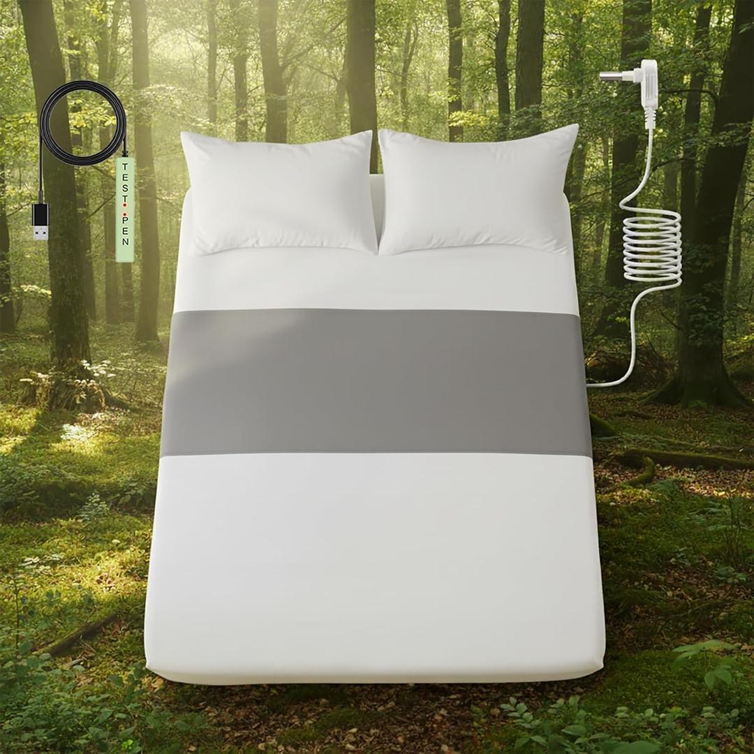 Grounding Sheets,10% Pure Silver Fiber+90% Organic Cotton,Half Grounded Fitted Sheet,One Size Fit All Bed. (Gray, 24''x108'')