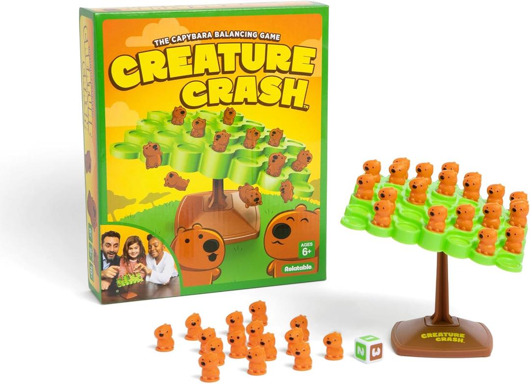 Creature Crash by Relatable, The Capybara Balancing Game, Great Kids Games and Family Game Night Essentials, Includes 49 Capybaras, 1 Balancing Board, 1 Pillar Base, 1 Die, and Instructions