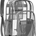 PAMANO Clear Backpack Transparent Heavy Duty School PVC Bookbag See Through Bag Boys and Girls for College Work Travel Security (Grey)
