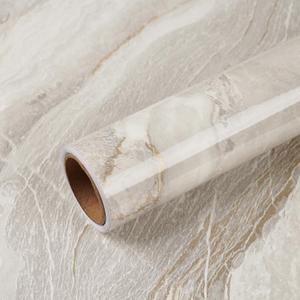 VEELIKE Wide 32''x354'' Beige Gold Marble Contact Paper for Countertops Peel and Stick Waterproof Countertop Vinyl Wallpaper for Kitchen Bathroom Glossy Marble Wallpaper Peel and Stick for Walls Table