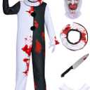 Adult Halloween Costumes for Men Half Black and White Jumpsuit with Accessories Set (Medium)