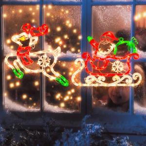 50L16'' 2 Pack Christmas Window Silhouette Lights DecorationsChristmas Sculpture,Including: Reindeer x1,Santa in Sleigh x1