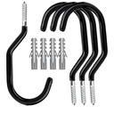 4 Pack Heavy Duty Bike Hooks - Screw in Bike Hangers for Garage Ceiling and Wall - Bicycle Storage and Hanging Wall Mount Hanger Black