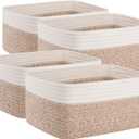 OIAHOMY 4 Pack Storage Baskets for Organizing, Small Bins for Shelves, Cute Decorative Storage Bins, Organizer Baskets for Gifts Empty, 13.8''Lx9.8''Wx5.5''H, Brown/White