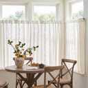 jinchan Belrose Linen Floral Cafe Curtains 45 Inch Length Embroidered Farmhouse Curtains for Kitchen Bedroom Bathroom Small Windows Curtain Set Light Filtering 2 Panels White