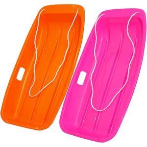 Toboggan Snow Sled for Adult and Kids-Durable Cold Resistant Flexible Design,Fits 1-2 Riders with Pull Rope & Handles for Winter Outdoor Sports-35 Inch (Orange-Pink)