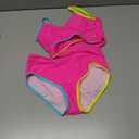Girls Swimsuit Color Block Criss Cross V-Neck Contrast Trim Geometric Pattern Two Piece Girls Bikini Set (Pink, XS)