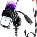 BRCOVAN Motorcycle Fork Stem Phone Mount Holder with Qi 15W Wireless Charger & 36W PD/USB-C Fast Charging Port, Anti-Theft, with Vibration Dampener, 1s Lock & Release, Camera Friendly, Adjustable Size