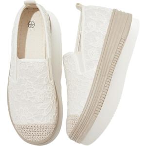 Shupua Womens Espadrilles Slip on Shoes Stylish Lace Casual Loafers Lightweight Platform Sneakers Comfortable Spring Flat Shoes for Office, Work, Walking, Size 39 (US 8)