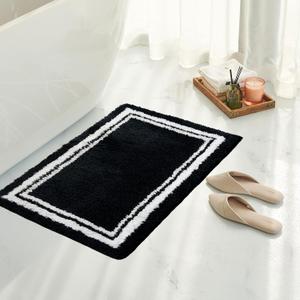 Tititex Luxury Black White Frame Line Bathroom Rug, 16x24 inch Extra Soft and Absorbent Microfiber Bath Rugs, Non-Slip Plush Shaggy Bath Carpet, Bath Mats for Bathroom Floor, Tub and Shower