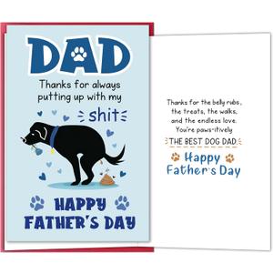 5 x Funny Fathers Day Card for Him, Happy Father's Day Card Gift for Dog Dad from Daughter Son Kids Wife, Gifts for Men Who Love Dogs