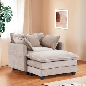 Furniliving Oversized Accent Chairs with Ottoman, Luxury Chenille Single Sofa, Upholstered Deep Seat Chaise Lounge with Pillows for Living Room, Bedroom, Apartment, Camel Furniliving Oversized Accent Chairs with Ottoman, Luxury Chenille Single Sofa, Upholstered Deep Seat Chaise Lounge with Pillows for Living Room, Bedroom, Apartment, Camel