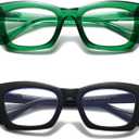 Hubeye Oprah Style Readers for Women Stylis Style Reading Glasses with Blue Light Blocking and Spring Hinge (Glossy Black/Emerald)