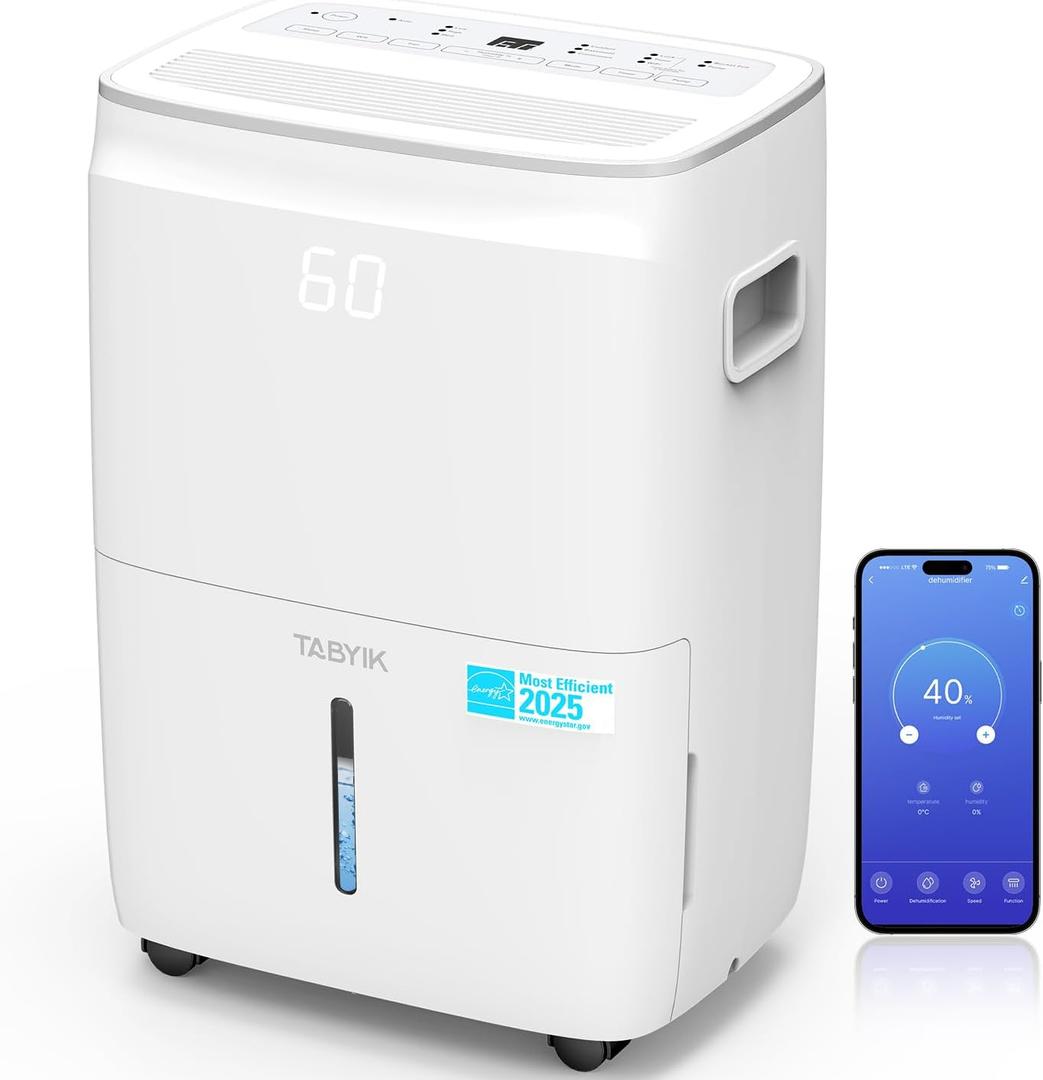 TABYIK 4500 Sq.Ft Most Efficient Energy Star 2025 Dehumidifier, Max 80 Pint/Day (Standard 60 Pint/Day) Smart WiFi Dehumidifier with Pump Drain Hose & Auto Humidity Control, for Basement, Home