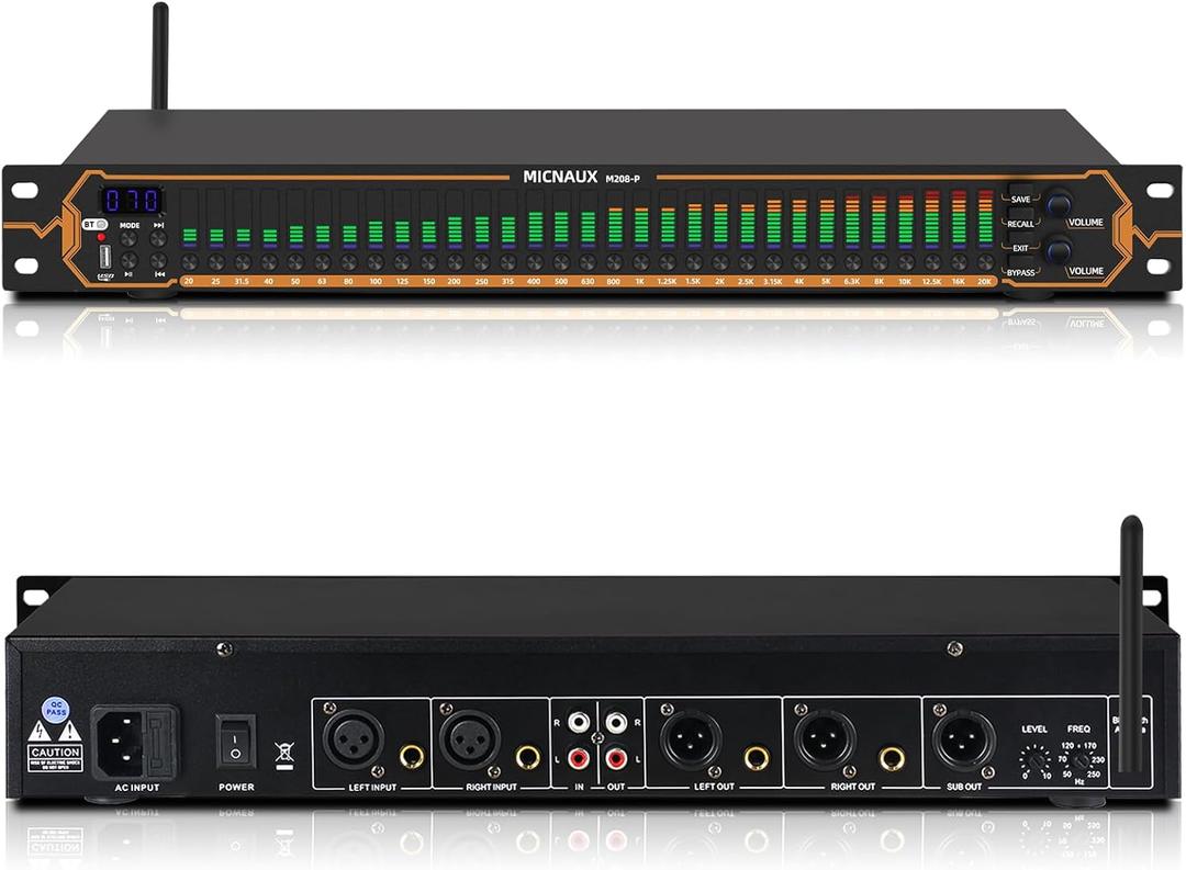 Equalizer for Home Stereo Audio System, Professional 31-Band Graphic Equalizer Rack Mount Music Digital EQ Studio Equalization with Spectrum Analyzer Display & Noise Reduction