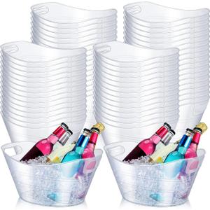 Norme 64 Pcs Oval Storage Tub with Handles, 4.5L Plastic Clear Ice Bucket Wine Beer Champagne Bottle Drink Cooler Tub for Christmas Parties Beverage, Storage Basket Gift