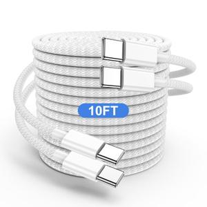 USB C to C Charging Cable 10ft, 60W Fast Type C to C Charger Cord Long for Apple iPhone 16 Pro Max/16 Pro/15 Plus/15 Pro, MacBook Pro 2021/2020/2019/2018,iPad 12.9/11 inch/Mini/Air 5/4,Samsung Galaxy (Grey)