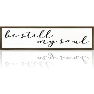 Christian Wood Sign, Farmhouse Table Shelf Decoration, Home Office Decor for Women, Bedroom Decor, Wooden Framed Wall Plaque, Be Still My Soul Sign 17.8x4x1.2 inches