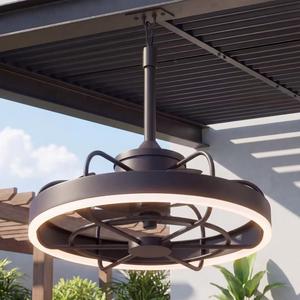Modern Gazebo Fan with Light, 20" Plug-in Gazebo Ceiliing Fan with App/Remote Control, Outdoor Ceiling Fan with Light IP65 Waterproof, 3 CCT Light, for Gazebo - Black, Large