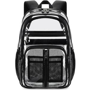 Cusangel Clear TPU XL Backpack,18" See Through Heavy Duty Bookbag,18 x8 x13inch X-Large Capacity Stadiums, warehouses, school and other security check locations(Black)