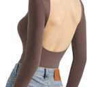 SUUKSESS Women Backless Y2k Long Sleeve Bodysuit Double Lined Open Back Sexy Basic Top, Small