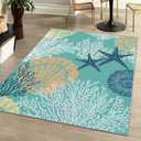 Tritard Coastal Area Rugs Nautical Beach Themed Non-Slip Machine Washable Rugs Modern Floor Carpet for Living Room Bedroom, 5x7, Teal and Turquoise (C2)