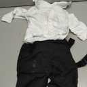 SALNIER Baby Boy 5PCS Formal Outfit Soft Cotton Romper Suspender Pants Bowtie Beret Hat Infant Wedding Birthday Party Suit (Black-whi,6-12 Months)