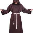 Myir JUN Monk Robe Medieval Friar Monk Priest Hooded Robe Cloak Halloween Tunic Hooded Uniform Monk Costume Cosplay Costume (X-Large, B-brown)