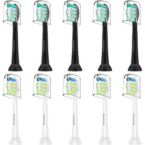Replacement Toothbrush Heads Compatible with Philips Sonicare Gentle & Effective Electric Tooth Brush Refill for Plaque Control, 10 Pack (Black/White)