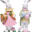 Hodao Easter Bunny Decoration Spring Rabbit Decor Gifts Handcrafted Resin Figurines Colorful and Charming Spring Decor for Home, and Holiday Celebrations (Set of 2) (White)