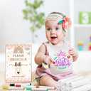 Qeeenar 50 Pcs Baby Shower Game White Bib Kit Include 1 Wooden Baby Shower Game Sign 25 DIY Blank White Bibs 24 Colorful Markers(Boho)