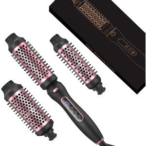 Thermal Brush Set 3-in-1 Curling Iron Brush Set, Dual Voltage 110-220V Thermal Hair Brush with 11 Temp Settings, 3 Interchangeable Travel Curling Irons (1.25, 1.5, & 1.75" Barrels) (Black)