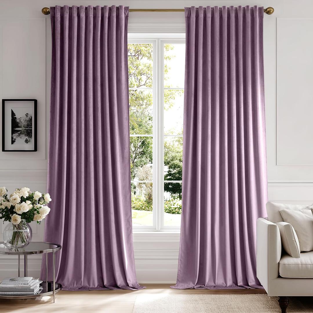 MIULEE Lavender Velvet Curtains 84 inches - Luxury Blackout Curtains for Bedroom Living Room Thermal Insulated Super Soft Window Drapes Rod Pocket & Back Tab, W52 x L84 inches,Purple,2 Panels