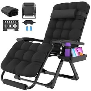 Suteck Oversized Zero Gravity Chair, 29In XL Outdoor Recliner Chair w/ Removable Cushion&Headrest, Camping Lounge Chair w/ Upgraded Lock&Footrest, Reclining Patio Chairs for Indoor Outdoor, 500LBS