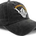 Funny Halloween Spooky Vibes Hats, Adjustable Embroidery Cotton Skeleton Hand Vintage Baseball Cap for Men Women (One Size, Black)