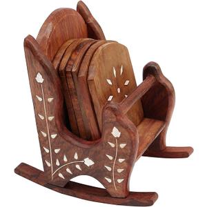 Handmade Wooden Tea Coasters Set of 6 Drink Table for Tea Cups Coffee Mugs Beer Cans Bar Tumblers and Water Glasses Chair Shape Coasters Full Carving (White)