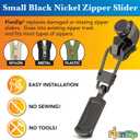 FixNZip Small Black Nickel Zipper Repair Kit | Universal No-Sew Slider Replacement for Pants, Skirts, Fine Garments, and Handbags | Instant and Reusable Zipper Repair Tool | Sizes 1-4